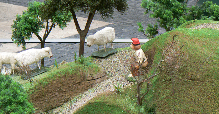 A man pooping in the Nativity scene