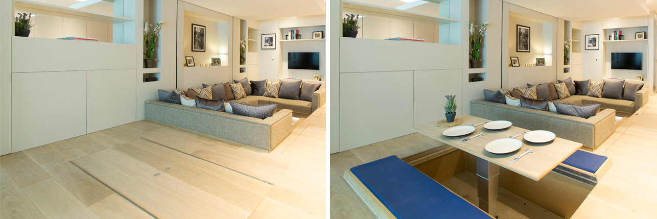 Tener los muebles bajo el suelo es una gran idea para que el espacio no