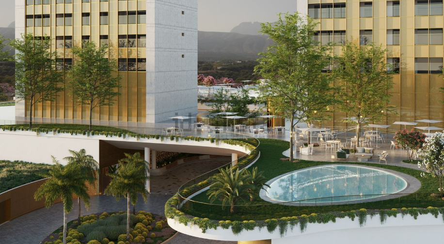 Con zonas verdes y piscina