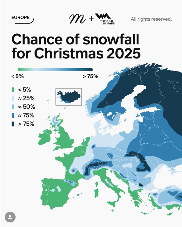 Lo que puede nevar en Europa estas Navidades