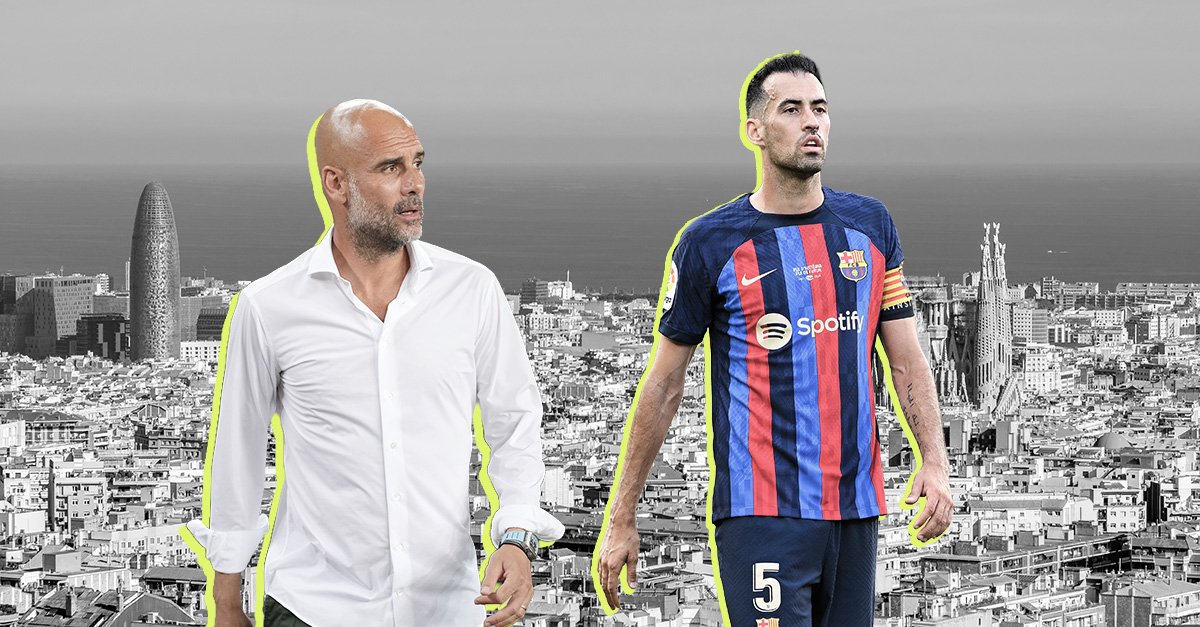 . Los exjugadores del F. C. Barcelona, Pep Guardiola y Sergio Busquets