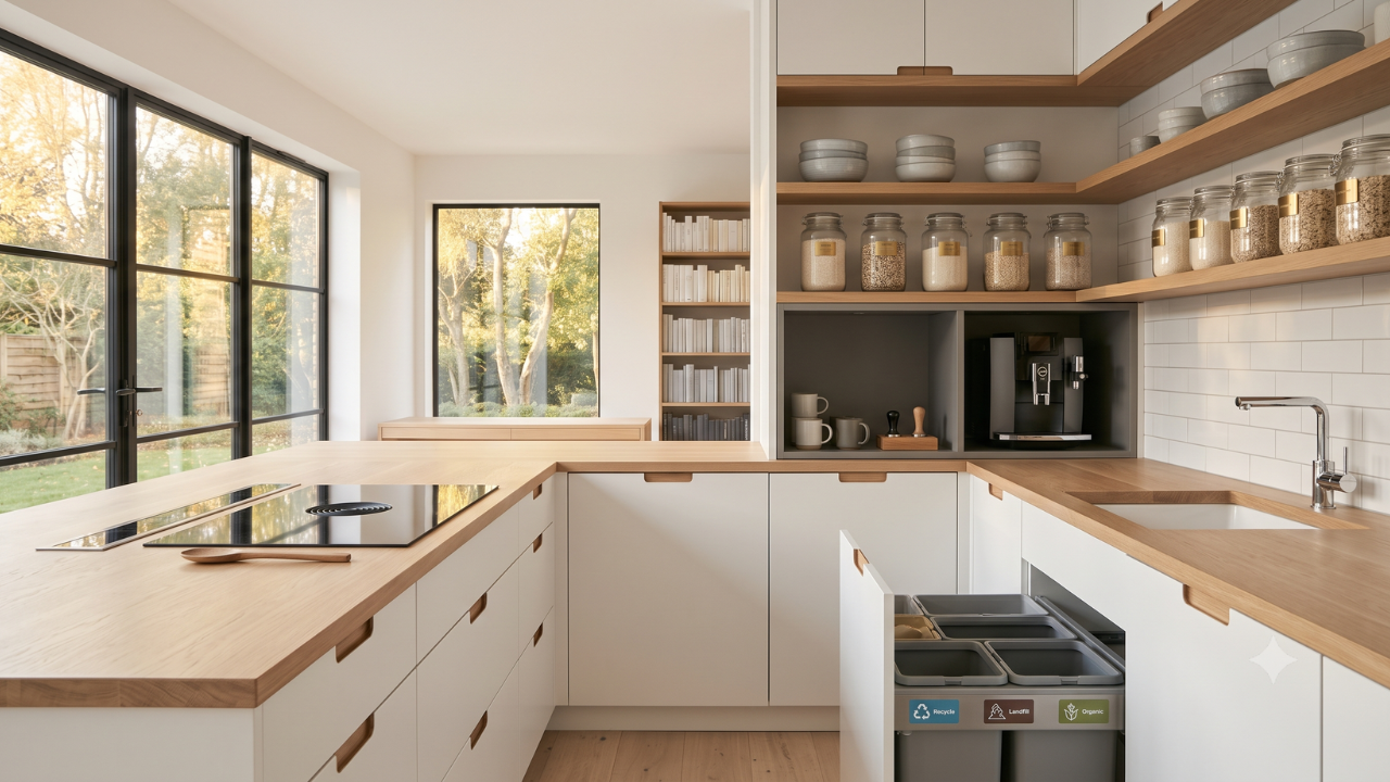 Cocina luminosa con almacenamiento inteligente