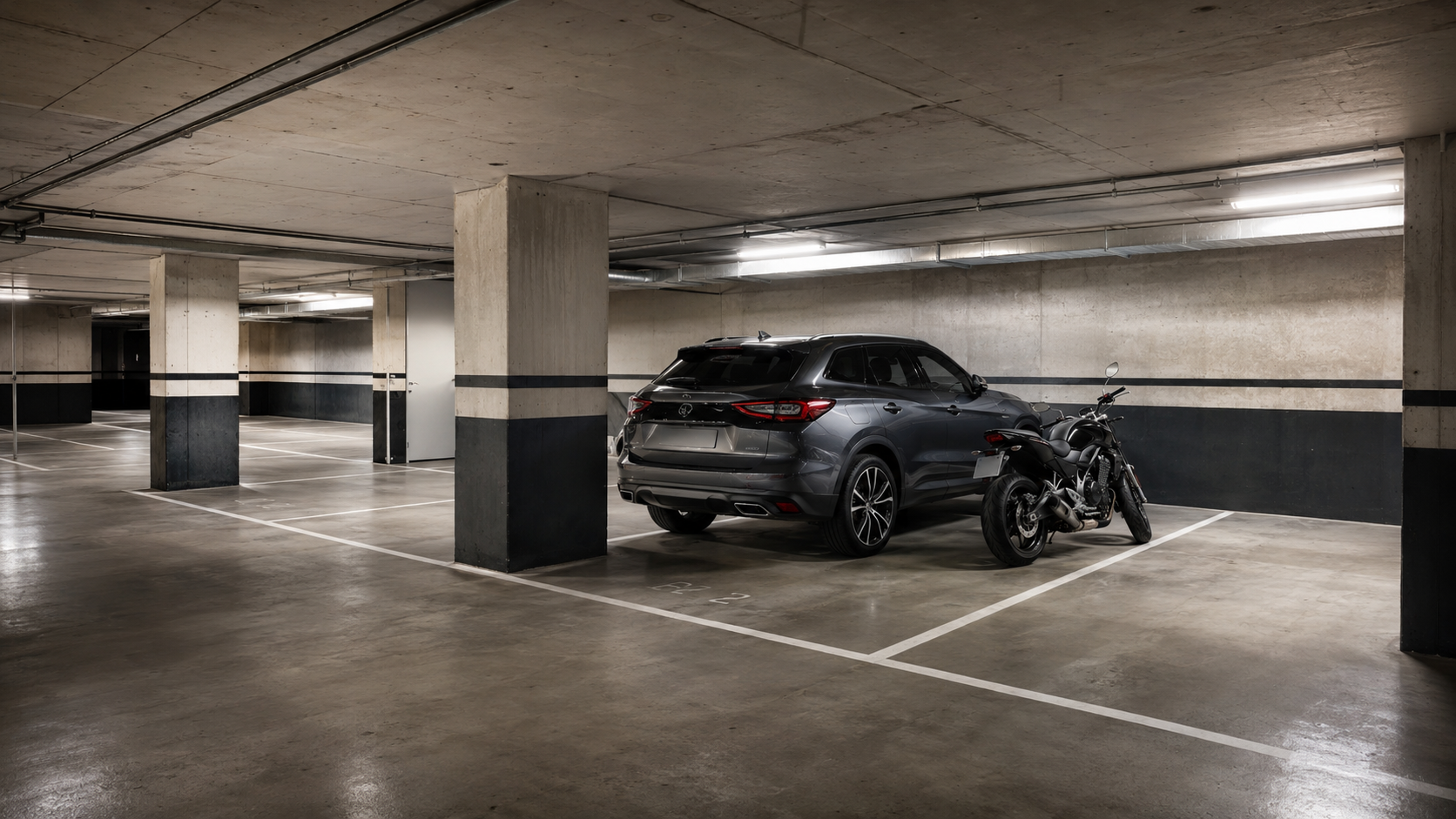 Coche y moto en la misma plaza