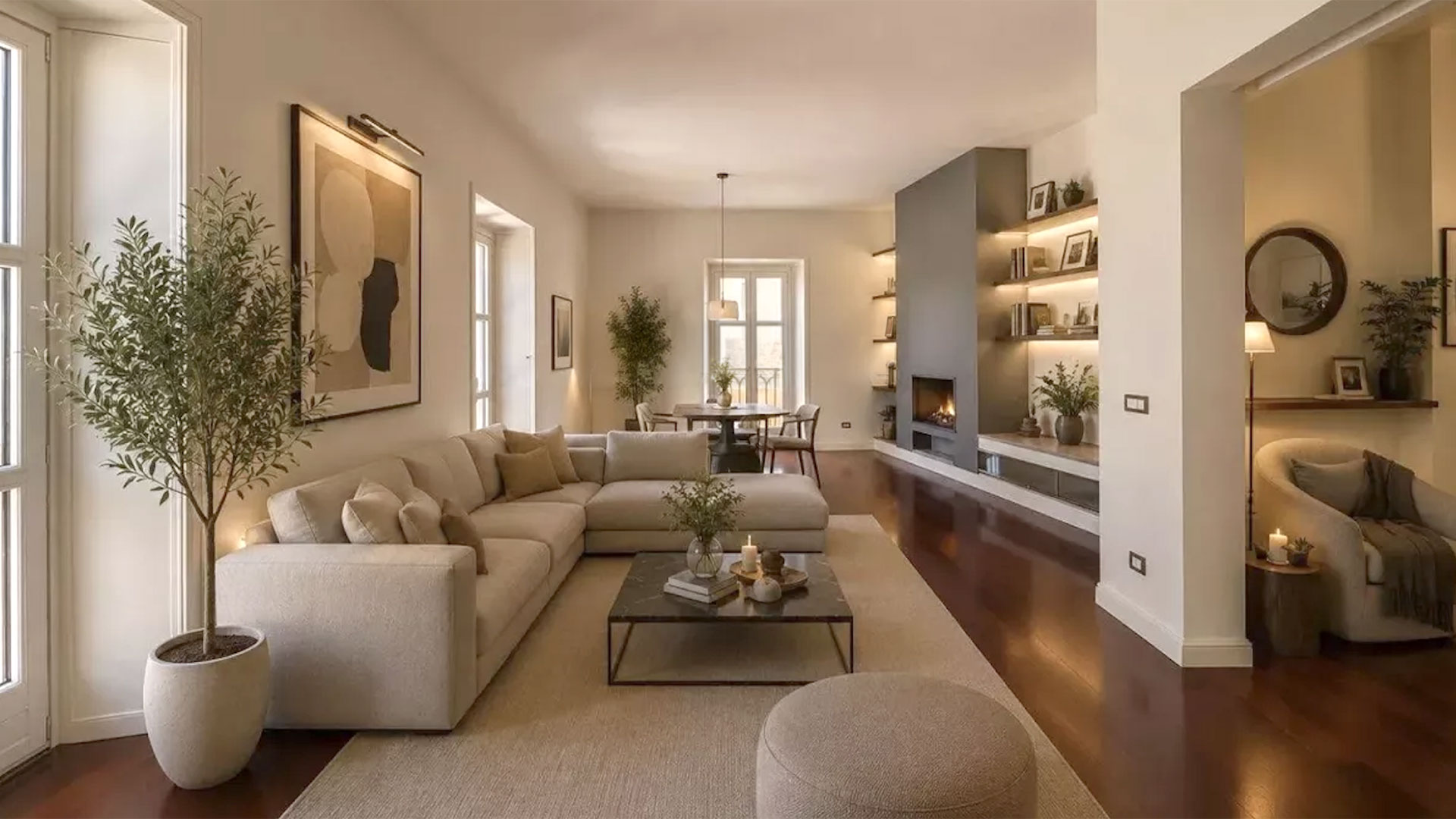 Salón amplio con diferentes ambientes