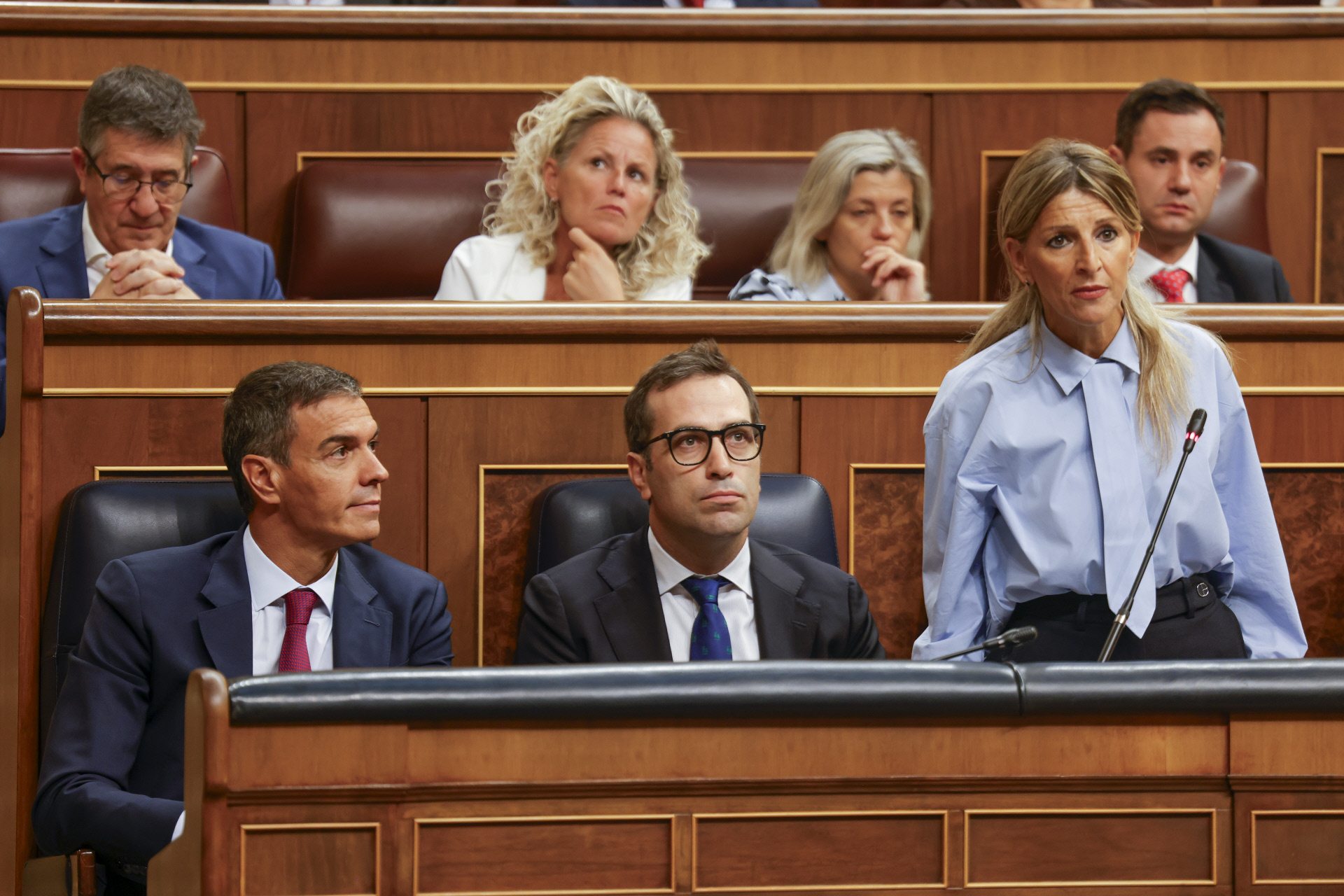 Pedro Sánchez, Carlos Cuerpo y Yolanda Díaz