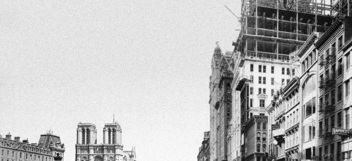 un montaje que junta la arquitectura de París y New York