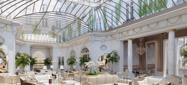 Es el famoso jardín del hotel, con la cúpula de cristal original
