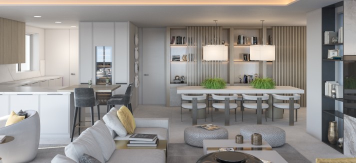 Cocina, salón y comedor en un espacio