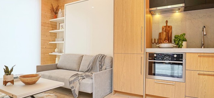 Salón y cocina minicasa Hewing Haus