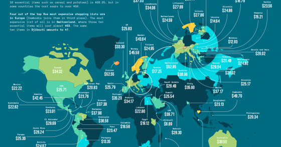 Imagen del día: lo que cuesta hacer la compra semanal de comida en todos los países