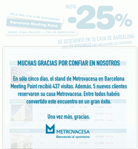 Metrovacesa califica de "gran éxito" vender 5 casas con un descuento del 25% en la feria de Barcelona