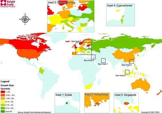 El mapamundi del precio de la vivienda en el tercer trimestre de 2008
