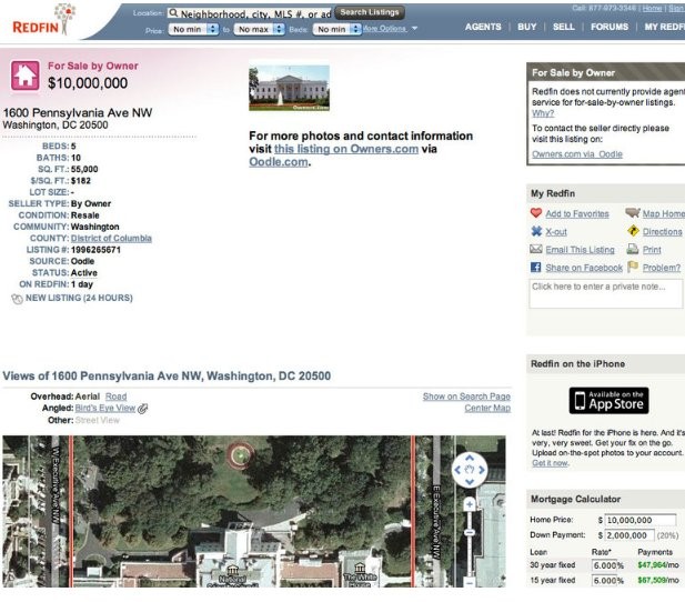 "La casa Blanca" a la venta por 10 millones de dólares por un error de un portal inmobiliario