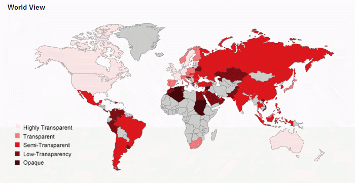 Imagen del día: mapa mundial de la transparencia inmobiliaria en 2010