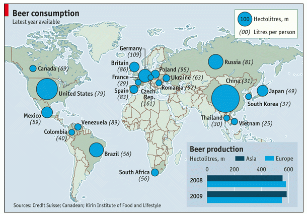 Imagen del día: mapa mundial del consumo de cerveza