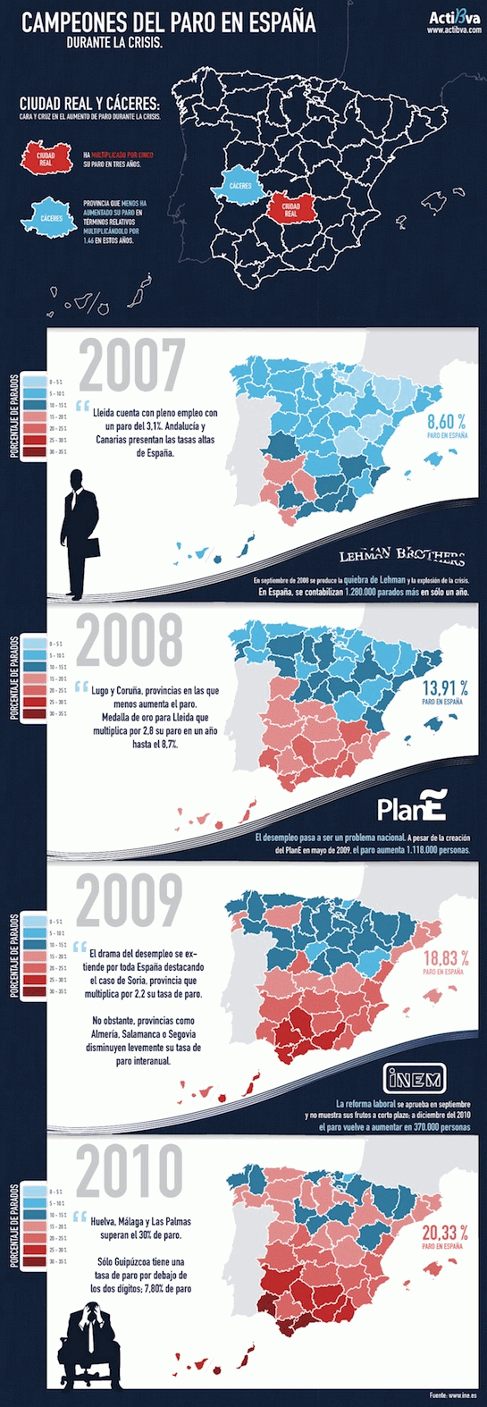 Imagen del día: así se ha extendido el paro por España