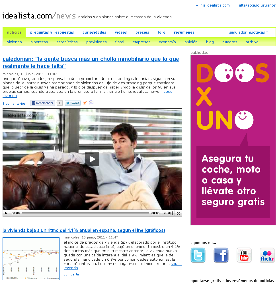 Rediseño de la portada de idealista.com/news