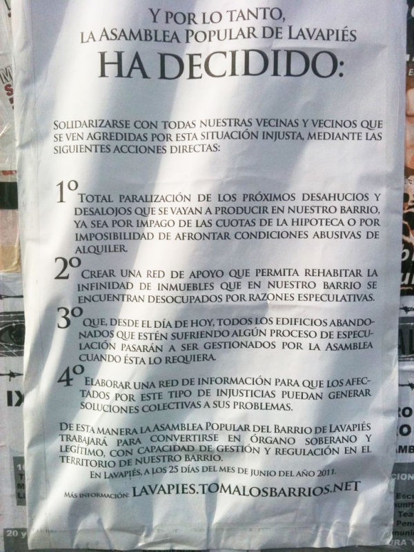 Las propuestas sobre vivienda de los “indignados” de lavapiés