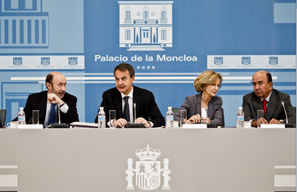 de izq. a drcha: alfredo pérez rubalcaba, josé luis rodríguez zapatero, elena salgado y emilio botín El affaire botín-zp y el escándalo de un indulto