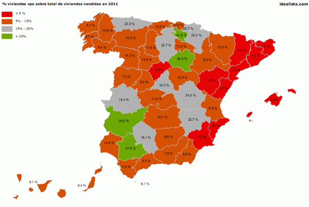 Ranking de ventas de pisos de vpo: del 42% al 1% dependiendo de la provincia