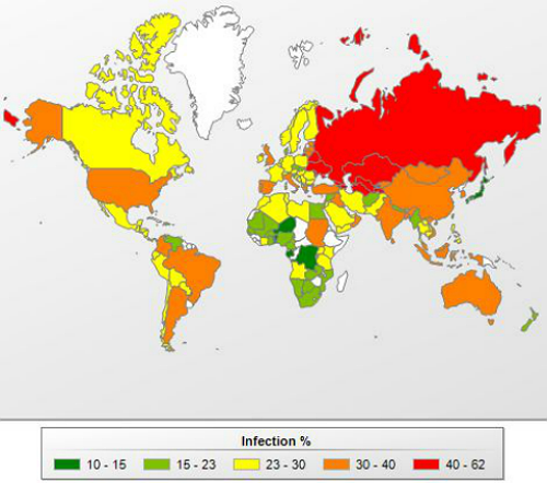 Imagen del día: mapa mundi de los países con más y menos ordenadores infectados por virus