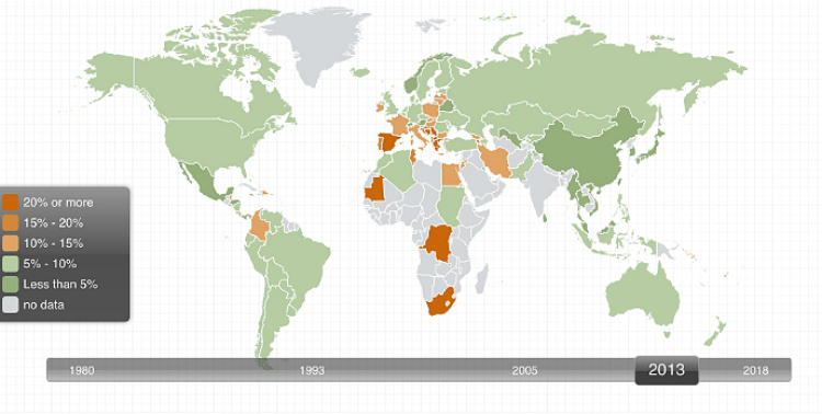 Imagen del día: mapa mundial con las tasas de paro
