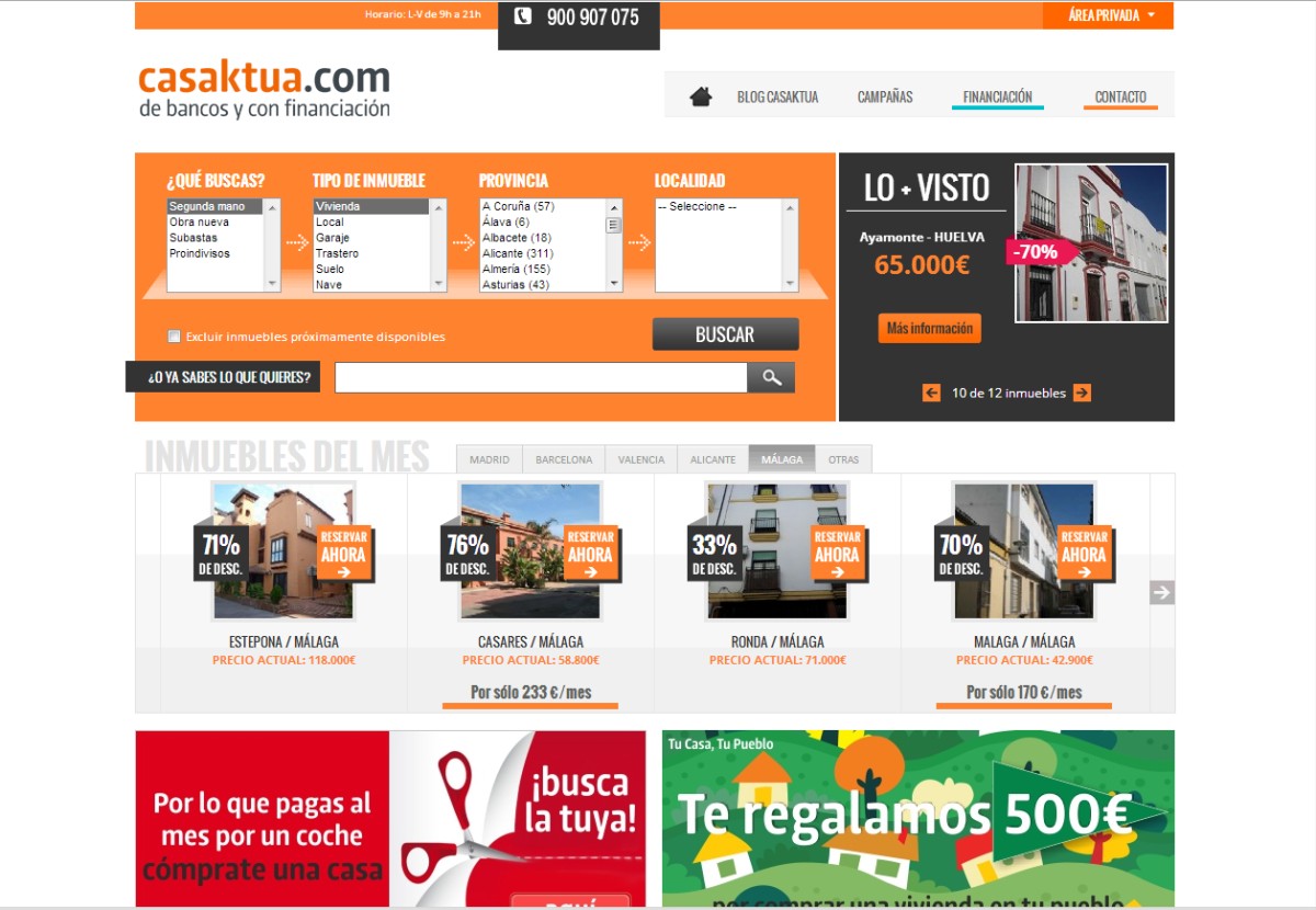 casaktua ha lanzado una oferta especial en casi 600 viviendas con un precio medio de 55.000 euros Casaktua ofrece 600 casas con un descuento de hasta el 50%