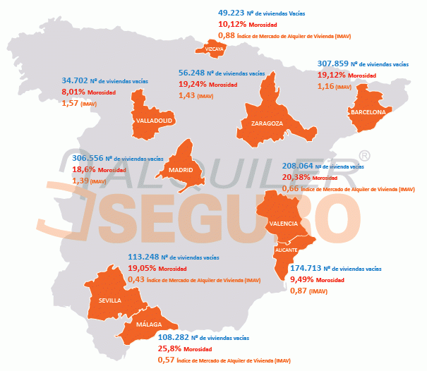 Mapa de las viviendas vacías y del alquiler en España