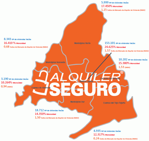 Mapa de las viviendas vacías y de la morosidad en el alquiler en la comunidad de Madrid