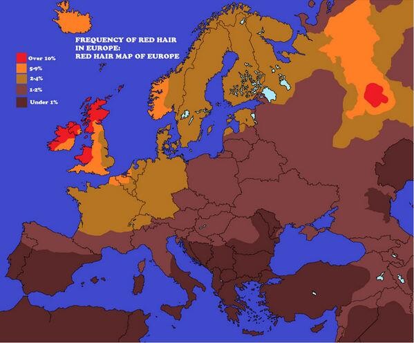 Imagen del día: índice de pelirrojos en Europa