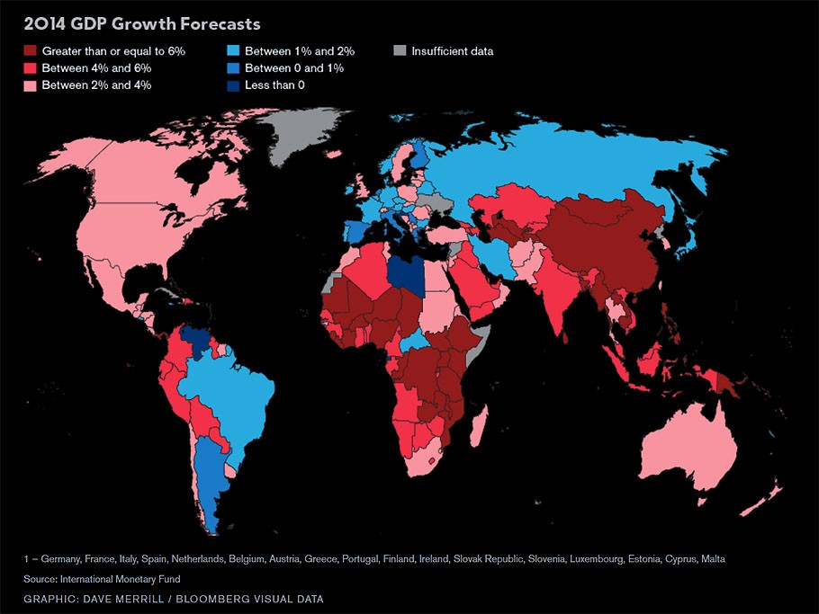 Imagen del día: el mapa del mundo del crecimiento económico para 2014