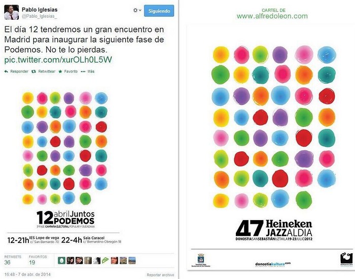 Imagen del día: plagio de un cartel cultural del gobierno donostiarra por el partido político ‘podemos ‘