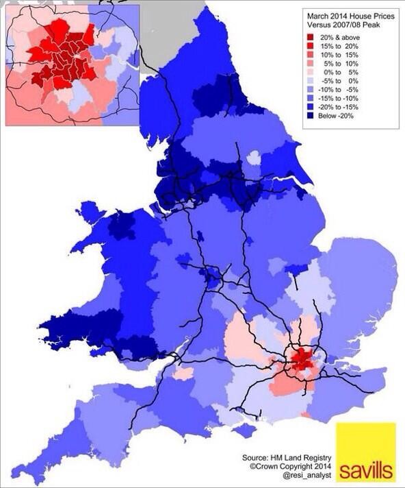 Imagen del día: incremento del precio de la vivienda en reino unido con respecto a 2007/2008