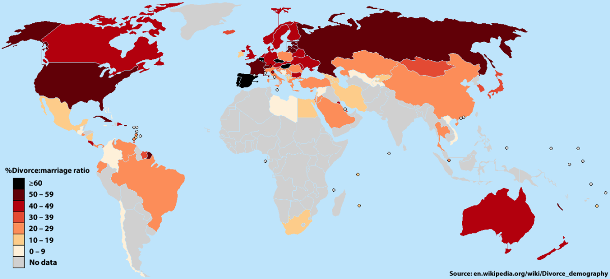 Imagen del día: Bélgica, España y Portugal, los países del mundo con mayor tasa de divorcios