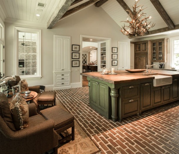 paredes de ladrillo en la cocina. fuente: houzz