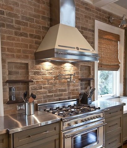 paredes de ladrillo en la cocina. fuente: houzz
