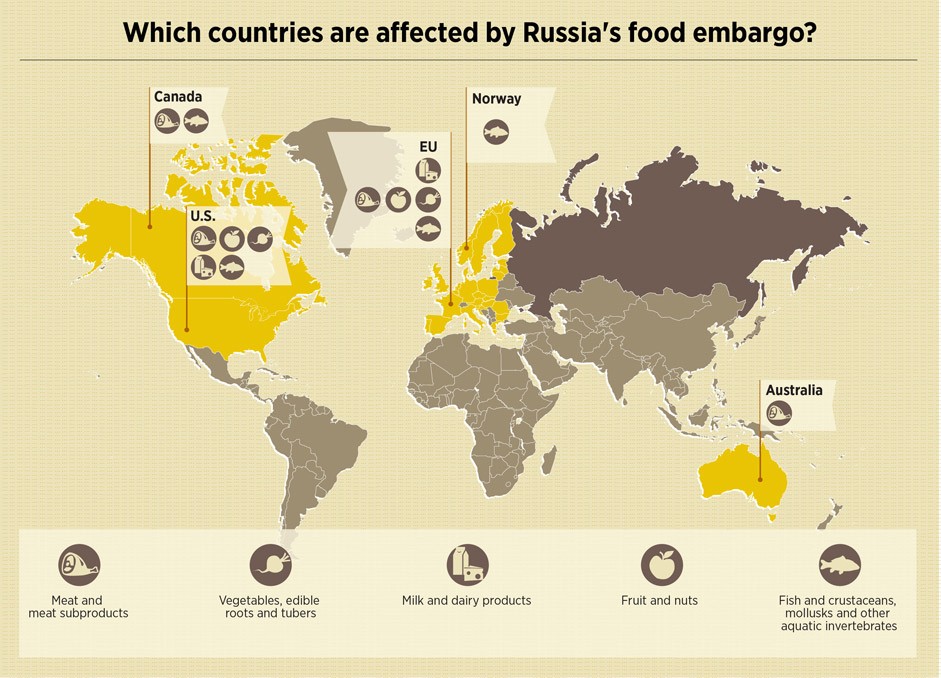 Imagen del día: mapa de los países afectados por el embargo ruso