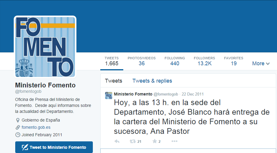 Los 1.000 días de silencio de fomento: es el único ministerio sin actividad en redes sociales