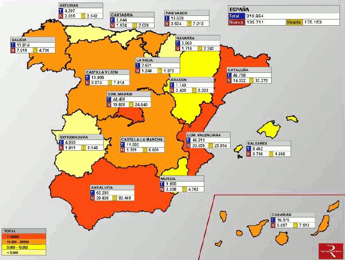 Murcia, Galicia y Canarias, las únicas ccaa donde se venden más viviendas nuevas que usadas (mapa)