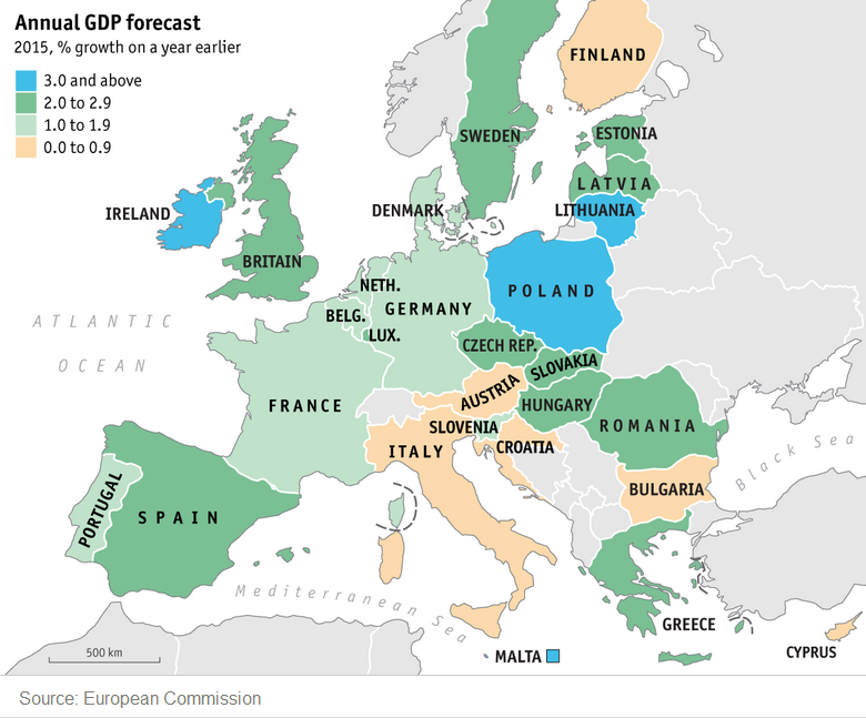 ¿Cuánto van a crecer los países europeos durante 2015?
