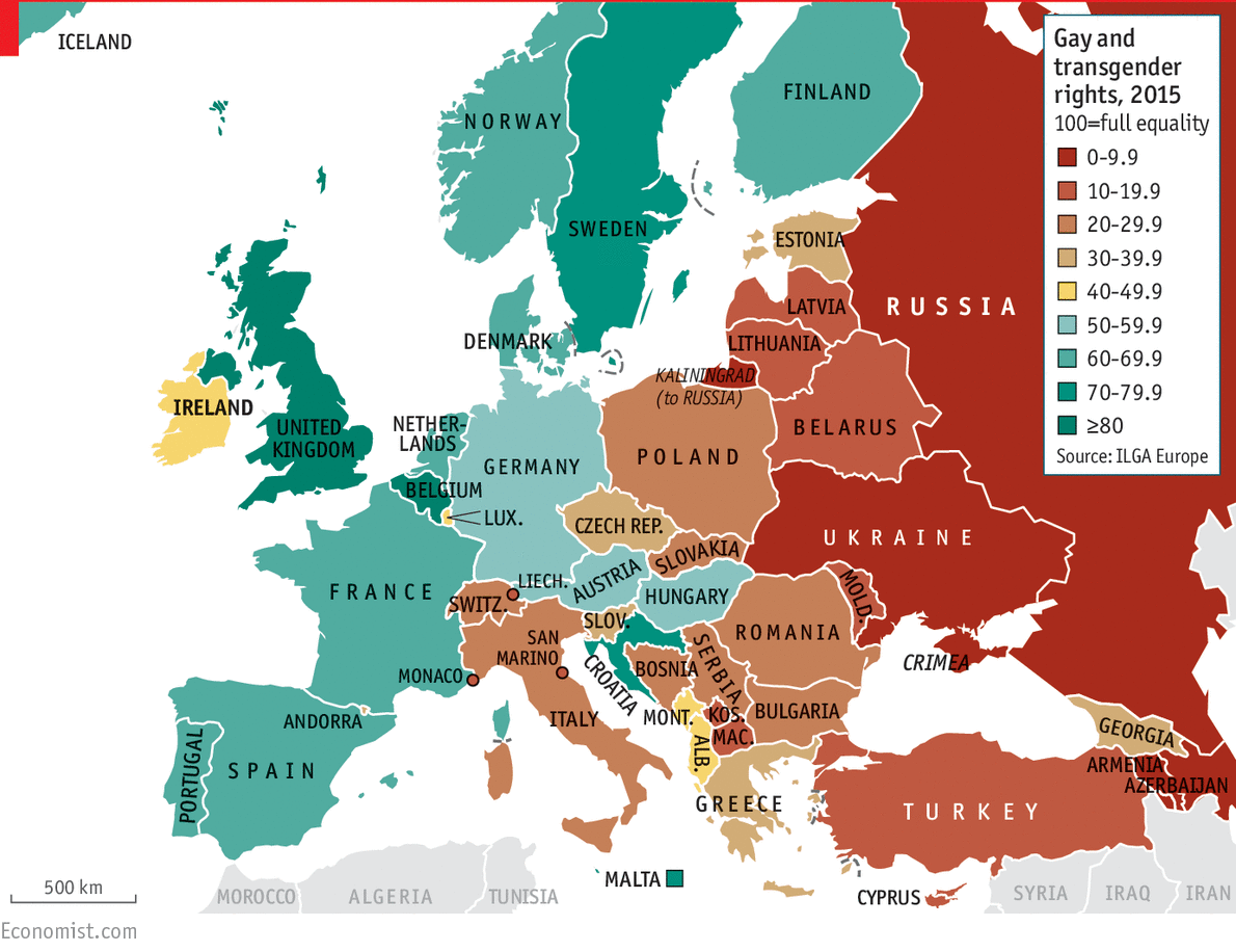 Imagen del día: mapa europeo de la calidad de los derechos de los gays y transexuales en 2015