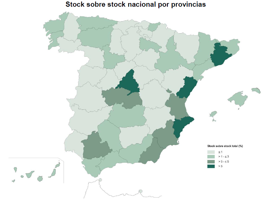 Mapa del stock de vivienda sobre el total