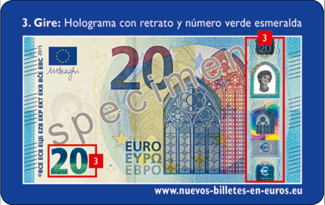 Detalle del nuevo billete de 20 euros