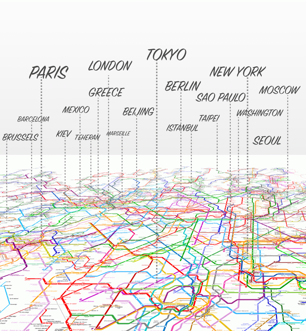 El ‘mapamundi’ del metro: 12.000 estaciones en una sola imagen