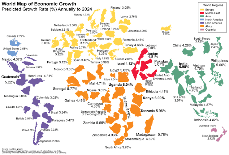 Imagen del día: el mapa del crecimiento mundial en los próximos 10 años