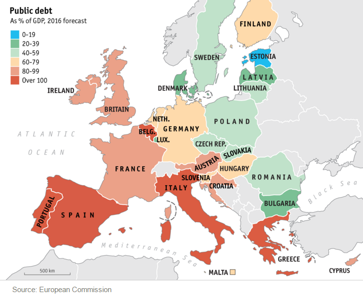 Imagen del día: la deuda de los países europeos en relación con su PIB (actualizado)