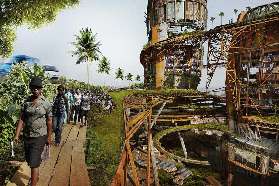 el artista persigue ponernos en el lugar de los más desfavorecidos, los habitantes de uno de los barrio más pobres de Lagos.