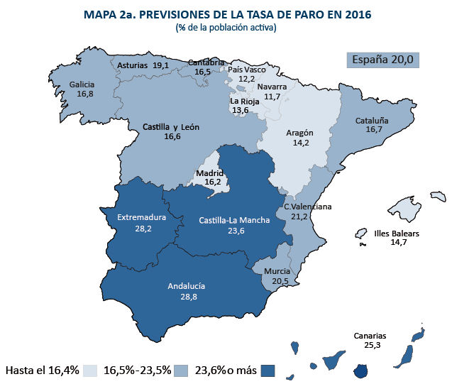 Imagen del día: mapa de la tasa de paro en cada CC.AA.