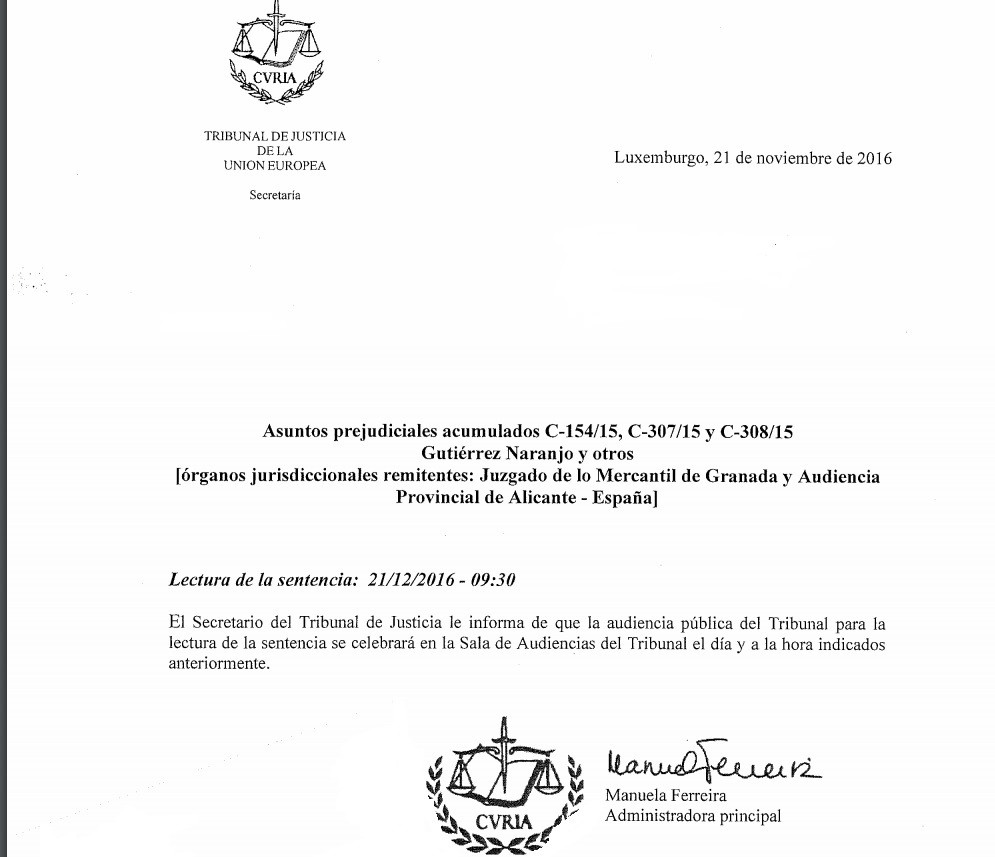 La fecha clave para los afectados por las cláusulas suelo: el 21 de diciembre se conocerá la sentencia del TJUE