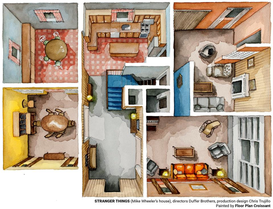 De 'La La Land' a 'Stranger Things': las casas más famosas de la ficción pintadas con acuarela